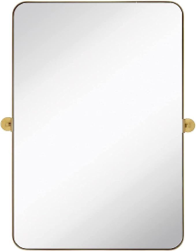 Hamilton Hills 24x36 inch Brushed Gold Metal Framed Mirror | Pivot Mirrors for Bathrooms | Rounde... | Amazon (US)