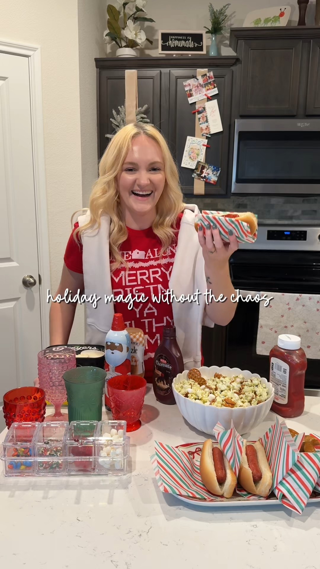 This year we’re creating Holiday magic, without the Pinterest burnout. If you followed along from my Halloween movie series, IM BACK, with more magic to get you through the busy holiday season on a budget! 

First up on my Christmas movie series is Home Alone 2 (the best one) and the menu is simple!!! Pretzels from the frozen section and hot dogs… I wrapped them in festive & fun parchment paper for easy grabbing. 

Our popcorn mix was DELISH; @lesserevil marshmallow popcorn sprinkled with more marshmallows, pretzels & sprinkles. Lastly, we had to make Kevin’s Plaza Hotel sundaes! 

Check my LTK for my list of holiday season supplies to get you through movies nights in a flash… and then follow for more holiday magic! #ChristmasMovieNight #HolidayTraditions #CozyChristmasVibes #HolidaySnacks

#LTKfoodie #LTKKids #LTKHoliday