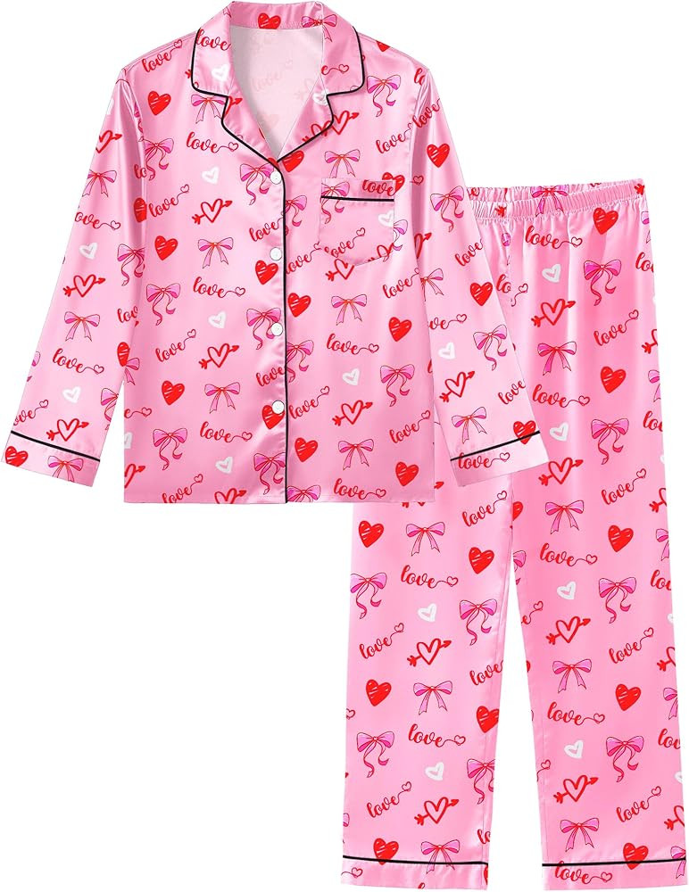 Sylfairy Girls Pajamas Silk PJS Set Satin Sleepwear Long Sleeve Jammies for Kids Button-Down Nigh... | Amazon (US)