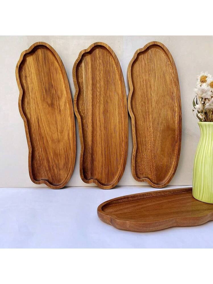 1pc Acacia Wood Serving Tray, Wooden Fruit Plate, Solid Wood Dessert Plate, Multi-Functional Snac... | SHEIN