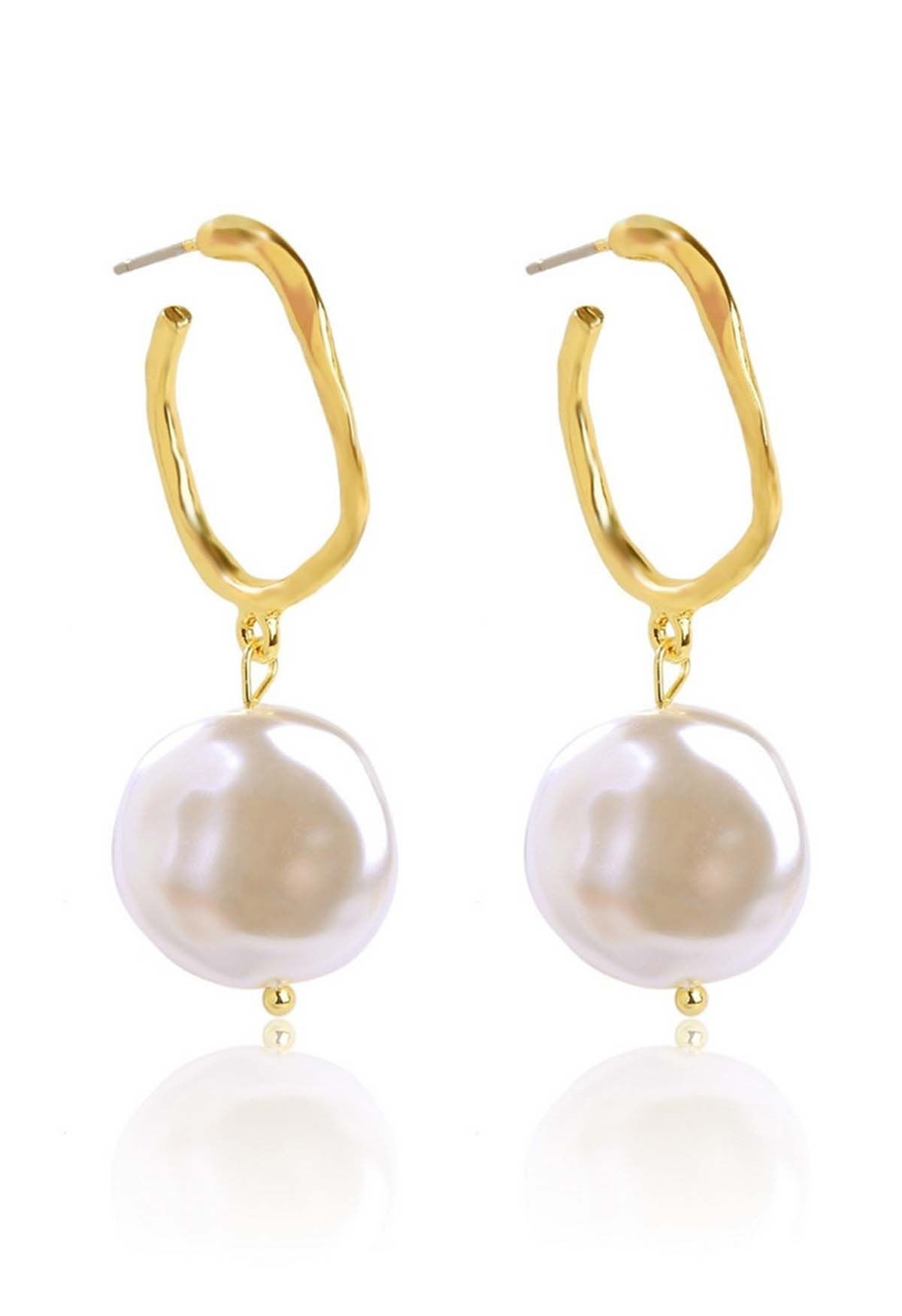 Coin Pearl Gold Hoop Earrings | Chicwish