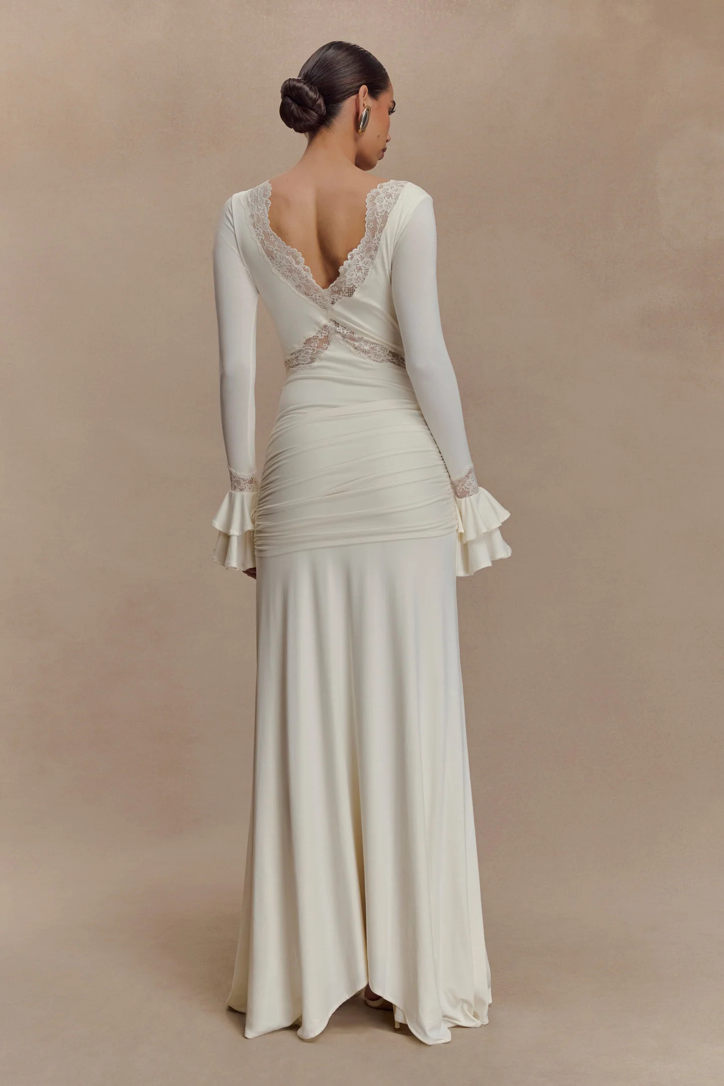 Electra Slinky Lace Maxi Dress - Ivory | MESHKI US