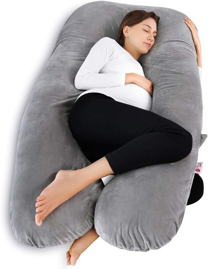 Meiz Pregnancy Pillow, U Shaped Pregnancy Body Pillow with Zipper Removable Cover (Gray- Velvet) | Amazon (US)