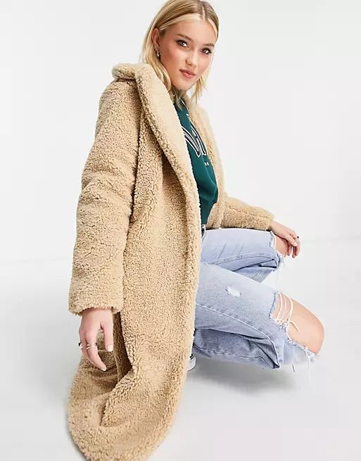 New Look borg coat in camel | ASOS (Global)