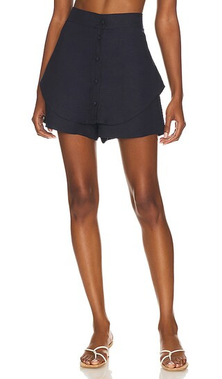 Buttons Short in Linen Navy Blue | Revolve Clothing (Global)