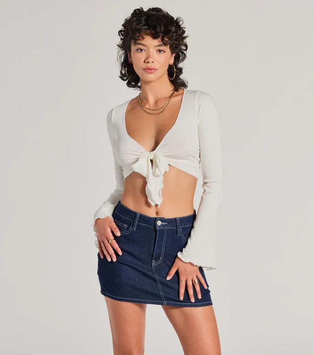 Infinite Possibilities Long Sleeve Tie-Front Crop Top | Windsor Stores
