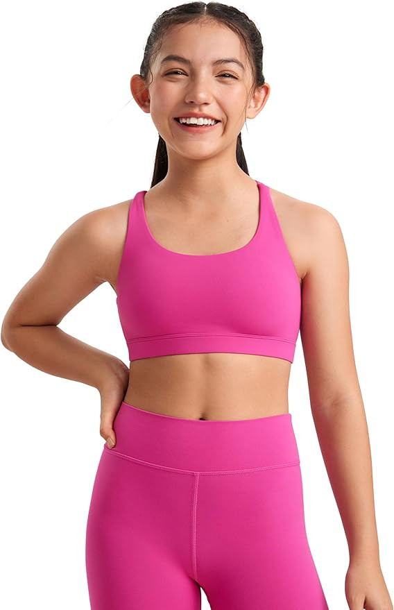 CRZ YOGA Girls Butterluxe Training Bra - Strappy Sports Bra Scoop Neck Yoga Bra for Teens Comfort... | Amazon (US)