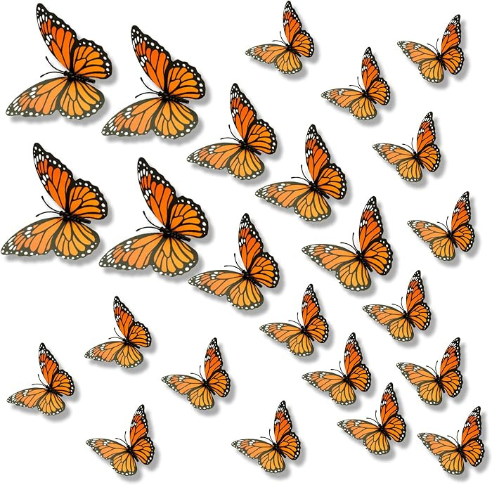 24 Pcs Monarch Butterfly Decorations 3D Halloween Butterfly Wall Decor 3 Size Orange Artificial B... | Amazon (US)