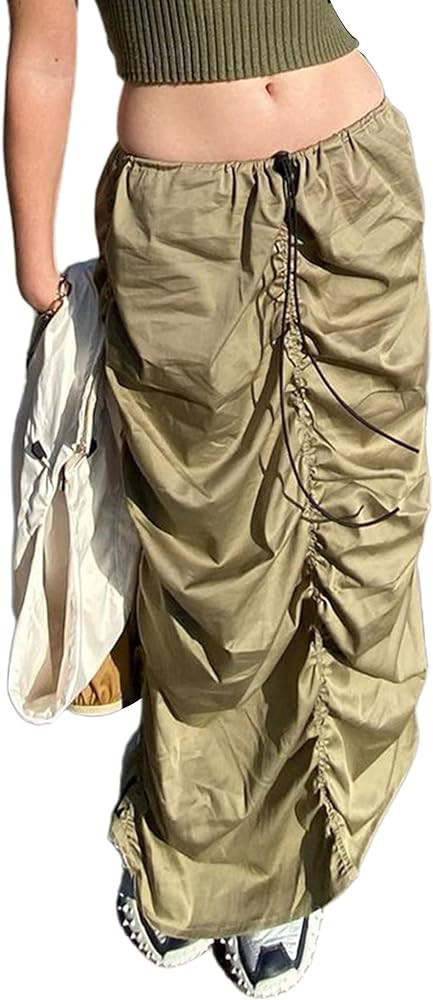 Avanova Women's High Waist Cargo Maxi Skirt Ruched Drawstring Baggy Long Skirts | Amazon (US)