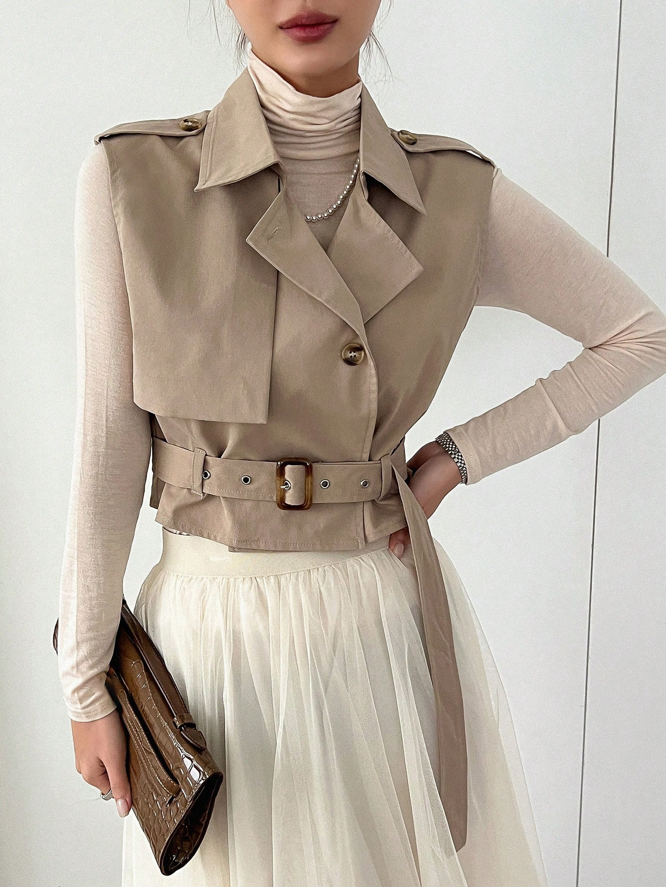 DAZY Kpop Lapel Neck Belted Vest Jacket | SHEIN