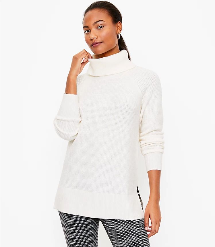 Waffle Cowl Neck Tunic Sweater | LOFT | LOFT