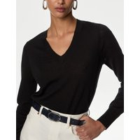 Womens M&S Collection Pure Merino Wool V-Neck Jumper - Black | Marks and Spencer AU/NZ
