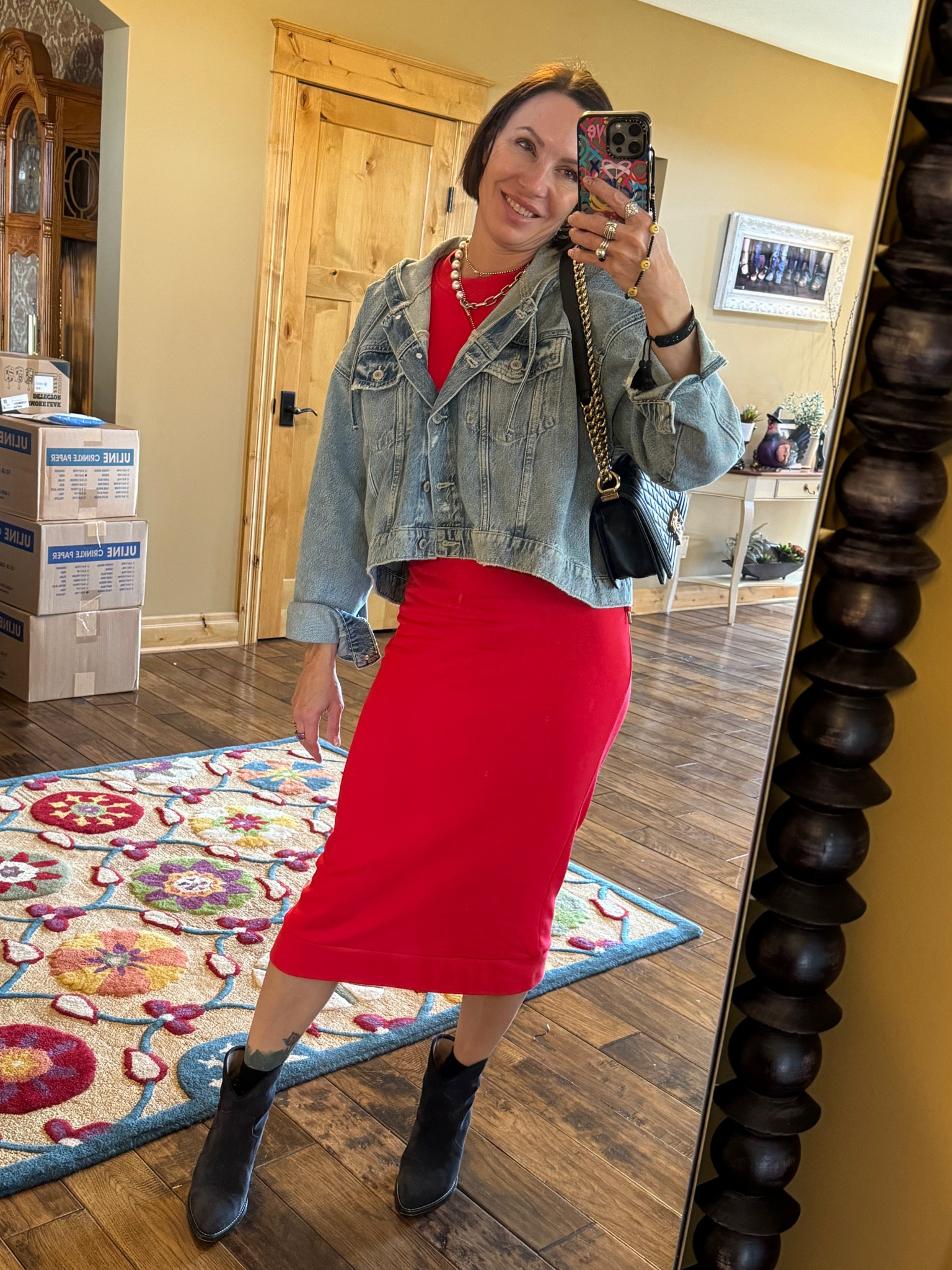 Outfit inspo. Church fall outfit. 
Dress old: tibi 
Jacket old: JCP Arizona 
Bag: Chanel 
Boots: Isabel marant nordstroms 
Chain pearl necklace: David yurman

#LTKStyleTip #LTKOver40 #LTKSeasonal