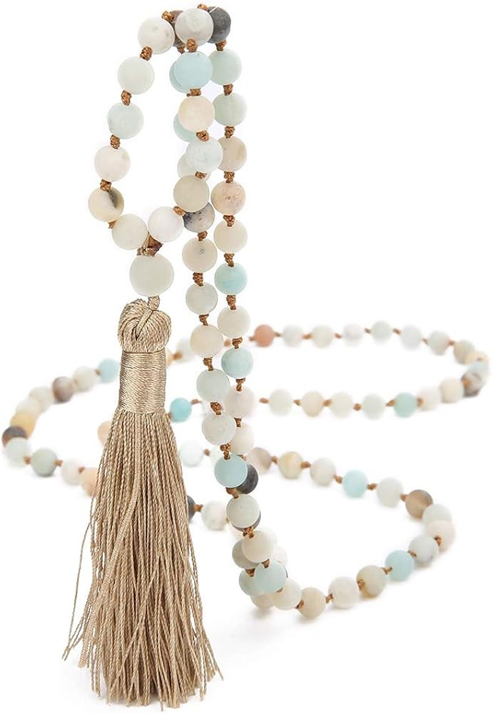 OAIITE 6MM Mala Beads Necklace Natural Amazonite Stone Meditation Statement Necklace Japa Yoga Ro... | Amazon (US)
