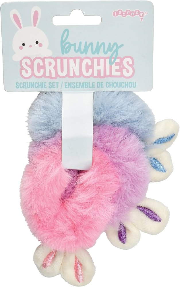 iscream Furry Set of 3 Scrunchies with Bunny Ear Embellishments - Pink, Lavender and Blue | Amazon (US)