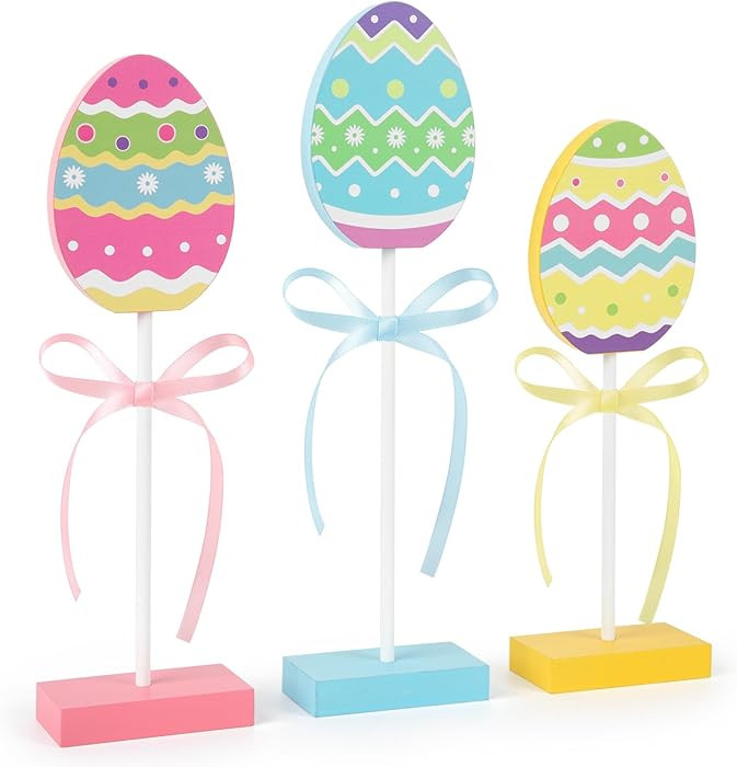 3 Pieces Easter Tiered Tray Decor,Wooden Easter Eggs Decor,Colorful Easter Table Decorations for ... | Amazon (US)