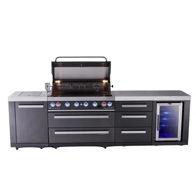 Mont Alpi Mai805-bssfcdr 6-burner 119" Premium Black Stainless Steel Outdoor Kitchen Island Bbq Gas Grill With Infrared Side Burner + Refrigerator + S | Wayfair North America
