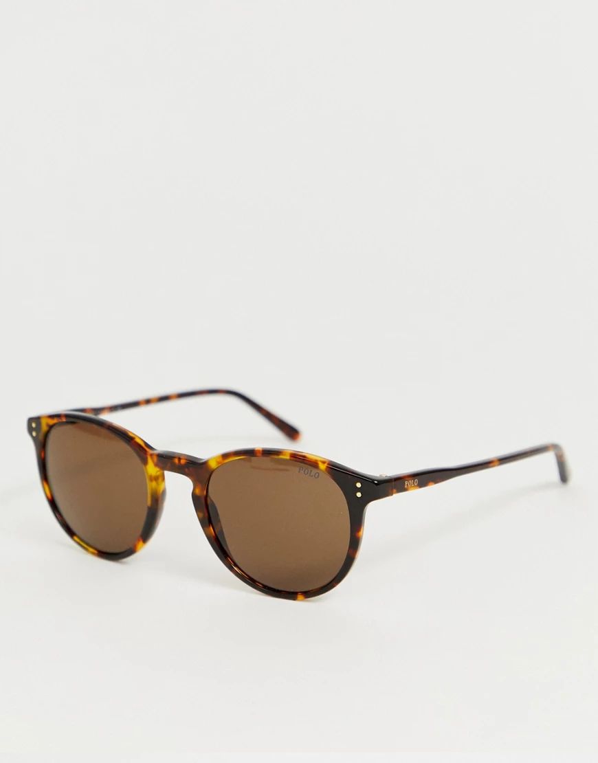 Polo Ralph Lauren 0PH4110 round sunglasses in tort-Brown | ASOS (Global)