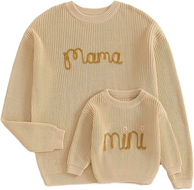 Mommy and Me Sweater Matching Family Outfit Long Sleeve Knit Sweater Pullover Mom and Baby Clothe... | Amazon (US)