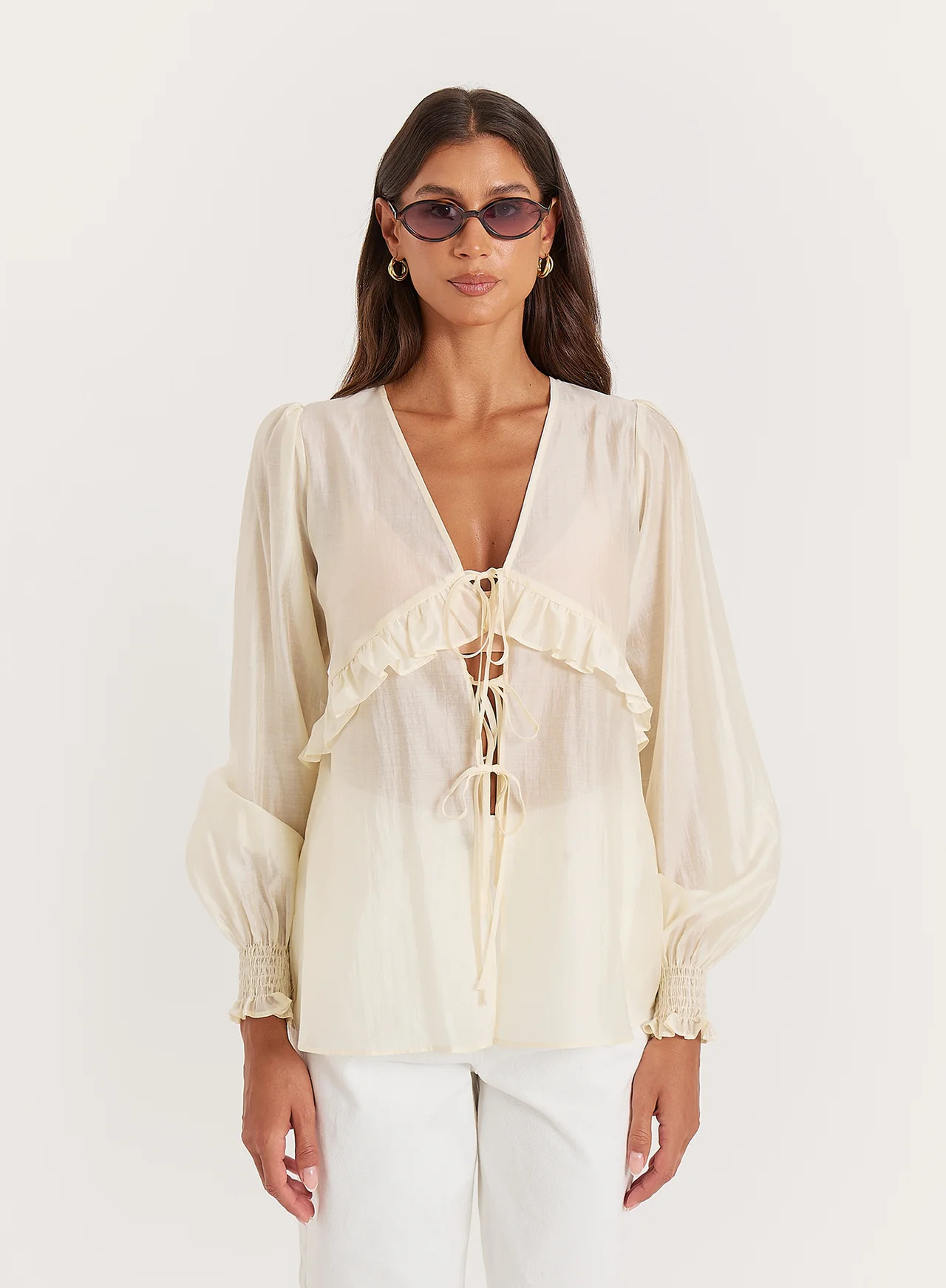 Women's Buttercream Sheer Tie Front Blouse | Hattie | 4th & Reckless | 4th & Reckless