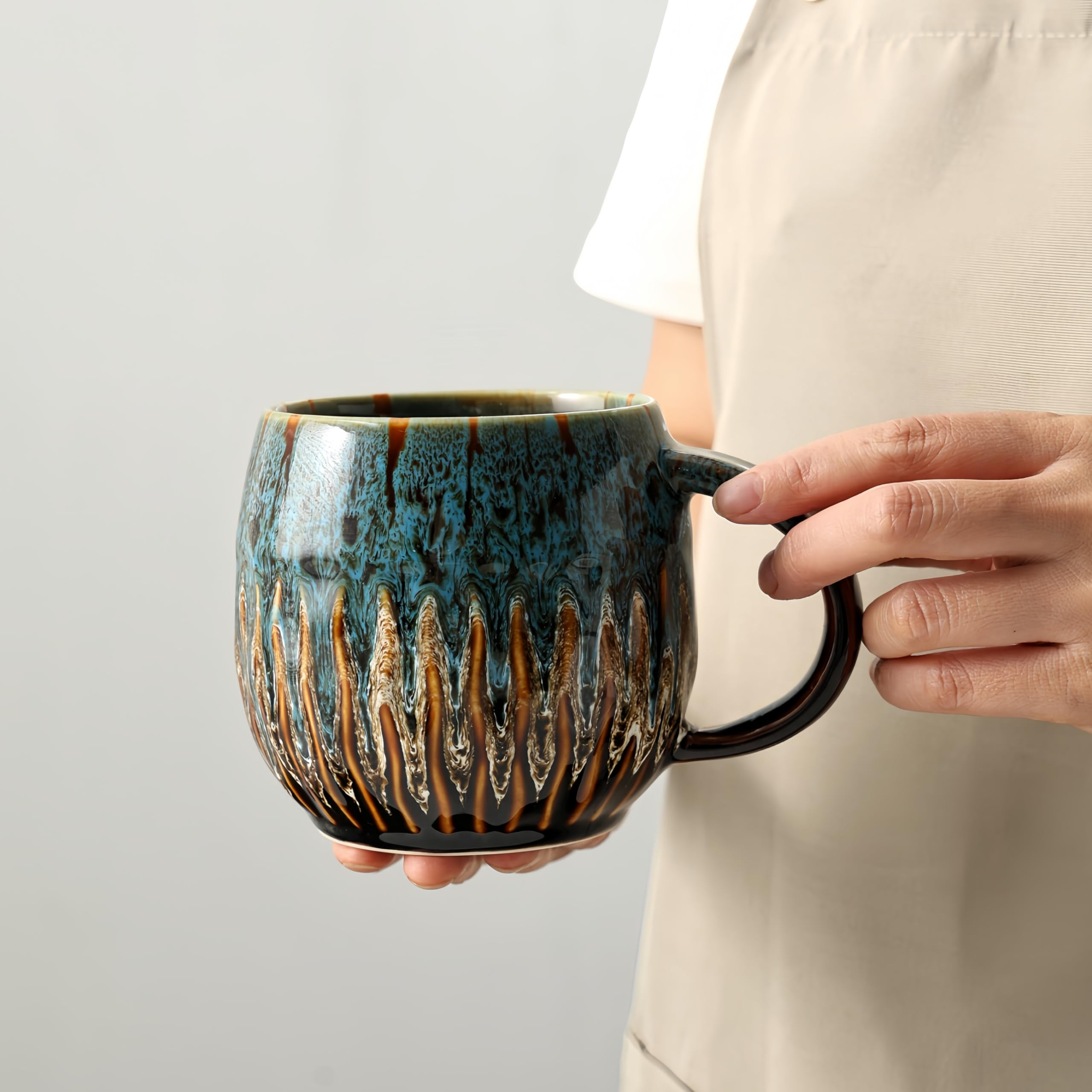 20oz Large Coffee Mug - Unique Handcrafted Look Ceramic Cup, Large Tea Mug, Microwave & Dishwasher Safe (blue) | Amazon (US)
