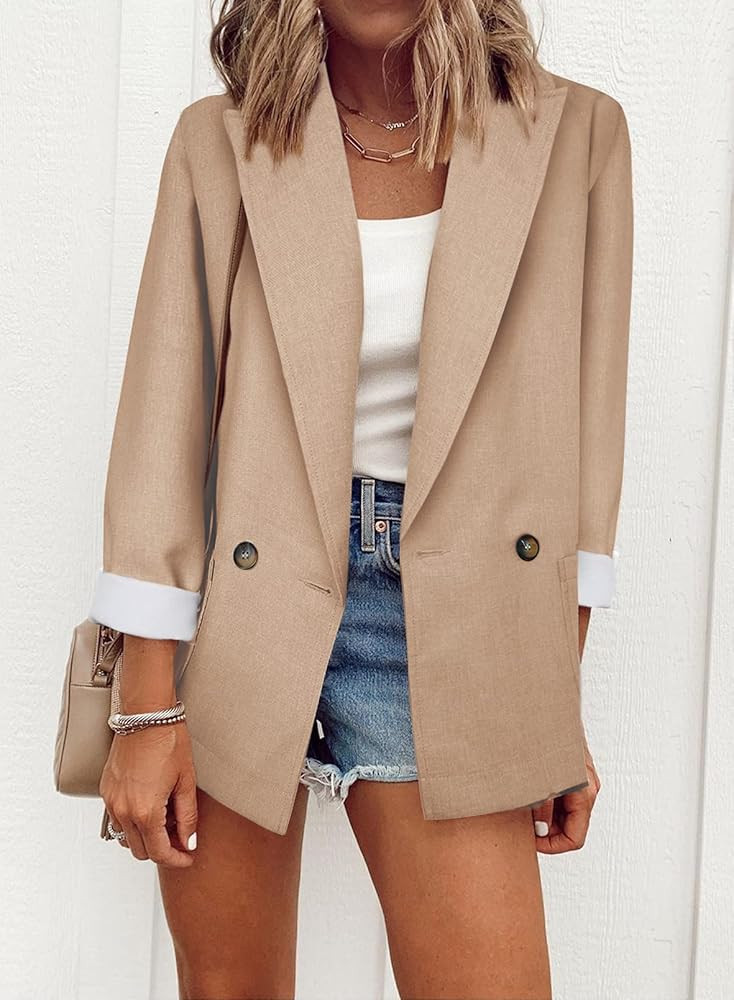 Asvivid Womens Casual Pocketed Office Blazers Draped Open Front Cardigans Jacket Work Suit | Amazon (US)