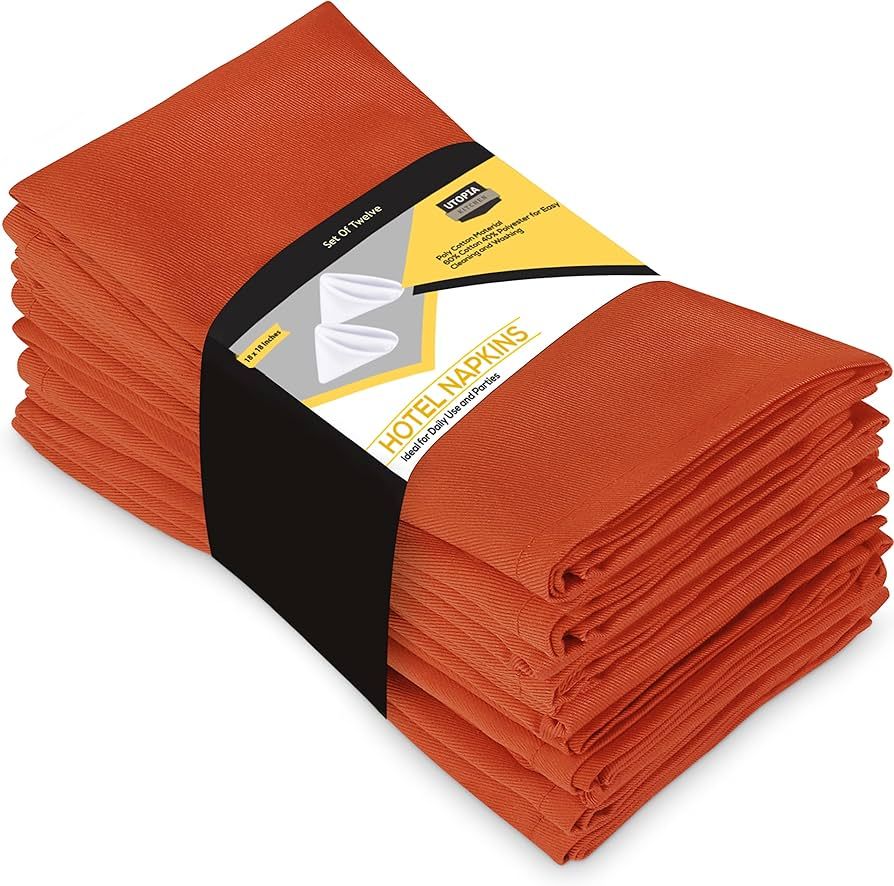 Amazon.com: Utopia Kitchen Orange Cloth Napkins [12 Pack, 18x18 Inch] Cotton Blend Washable and R... | Amazon (US)