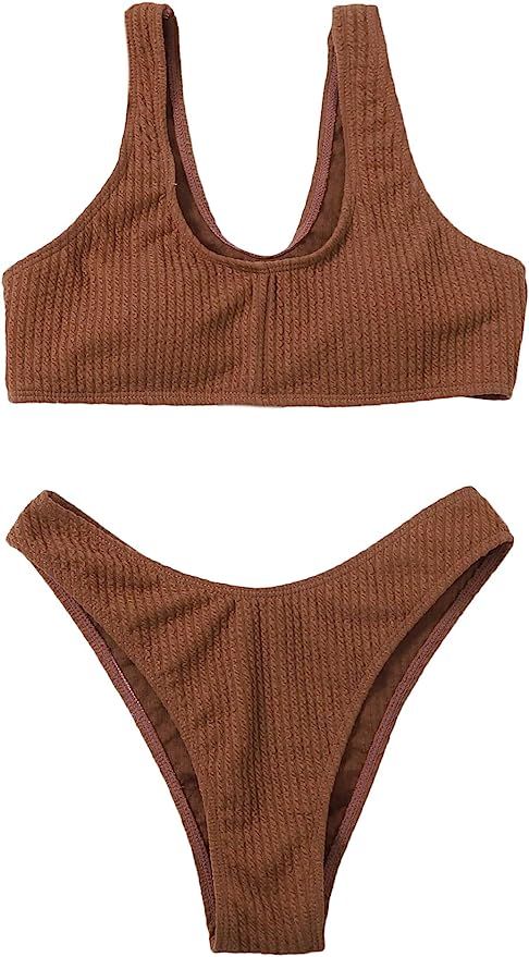 SOLY HUX Women's Swimwear Scoop Neck Bikini Bathing Suit 2 Piece Swimsuits | Amazon (US)