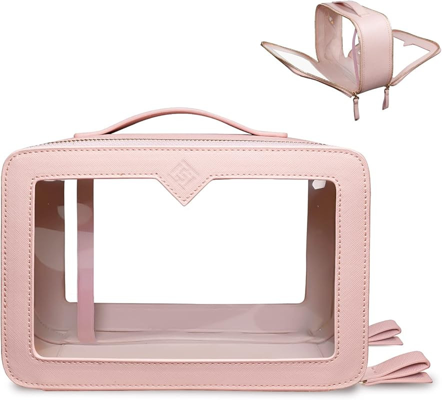 Hiwoss Clear Makeup Bags with Zipper for Travel, Clear Cosmetic bag with 2 Separate Compartments Top | Amazon (US)