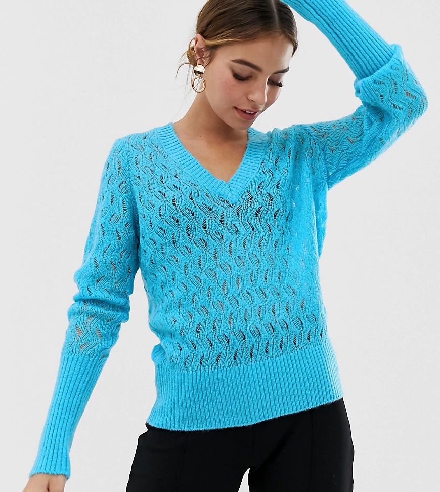 Y.A.S Petite V Neck Knitted Sweater-Blue | ASOS (Global)