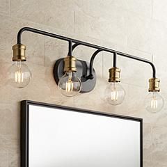 Possini Euro Aras 28 1/2" Wide Black and Brass Bath Light | Lamps Plus