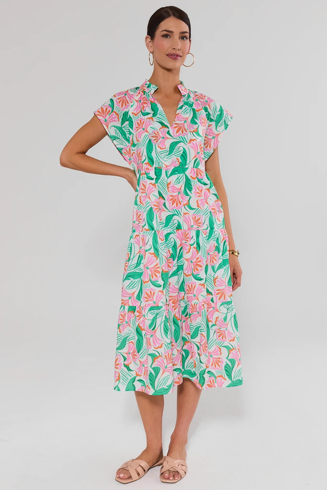 Isa Green Printed Midi Dress | Avara