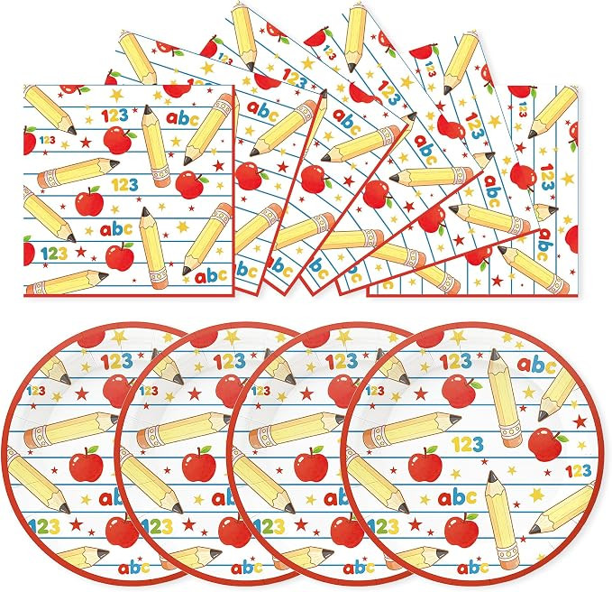50Pcs Back to School Plates and Napkins Party Supplies, First Day of School 7 Inch Dessert Plates... | Amazon (US)