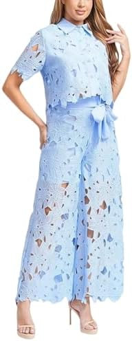 Two Piece Outfits for Women 2026 Lapel Hollow out Lace Vest Pants Set Vest and Pants Set Women La... | Amazon (US)
