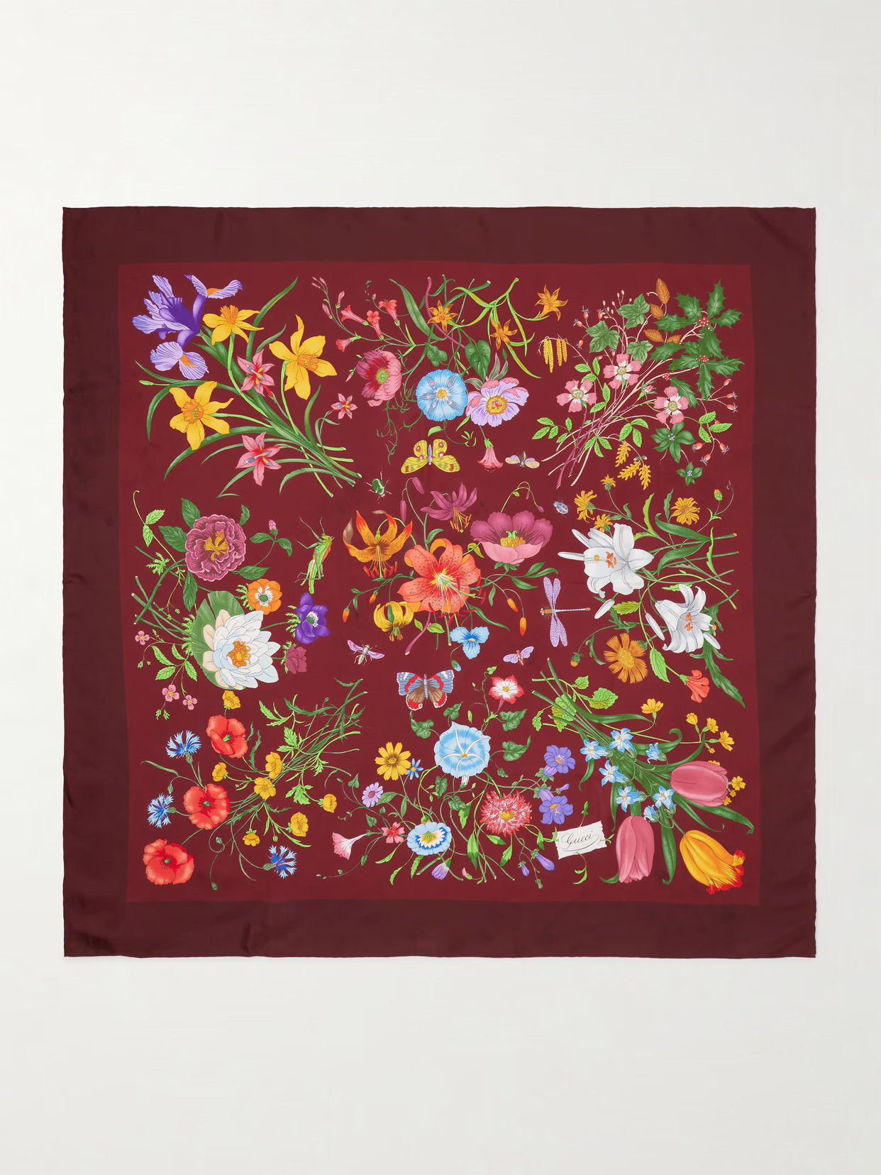 Gucci - Flora Floral-print Silk-twill Scarf - Burgundy | NET-A-PORTER (US)