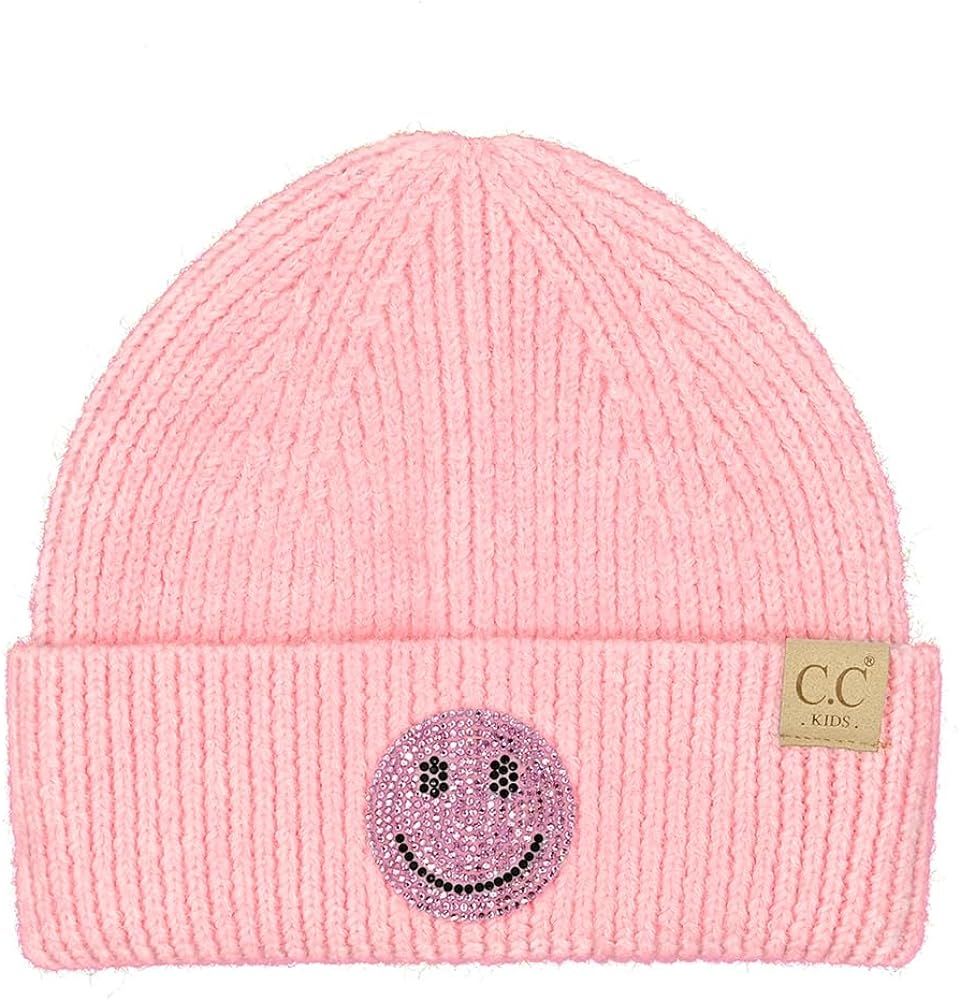 C.C Kids Smile Face Rhinestone Beanie for Boys Girls - Recycled Yarn Comfortable Soft Warm Childr... | Amazon (US)