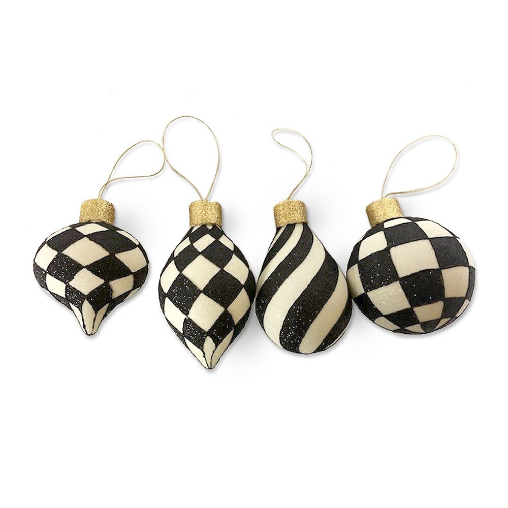 Classic Courtly Glass Tree Decorations - Set of 4 - Black/White | Amara (UK)