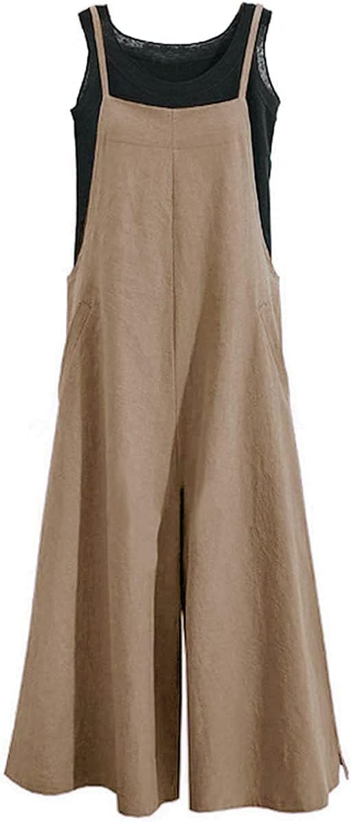 YESNO Women Casual Loose Long Bib Pants Wide Leg Jumpsuits Baggy Cotton Rompers Overalls with Poc... | Amazon (US)