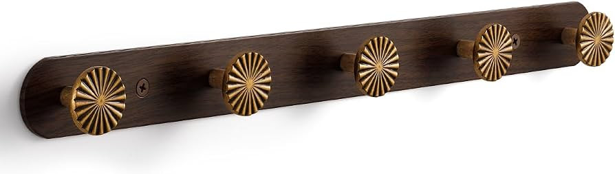 1 Pack Coat Rack Wall Mounted Antique Brass Wood Towel Hooks for Bathrooms Wall Hooks for Hanging... | Amazon (US)