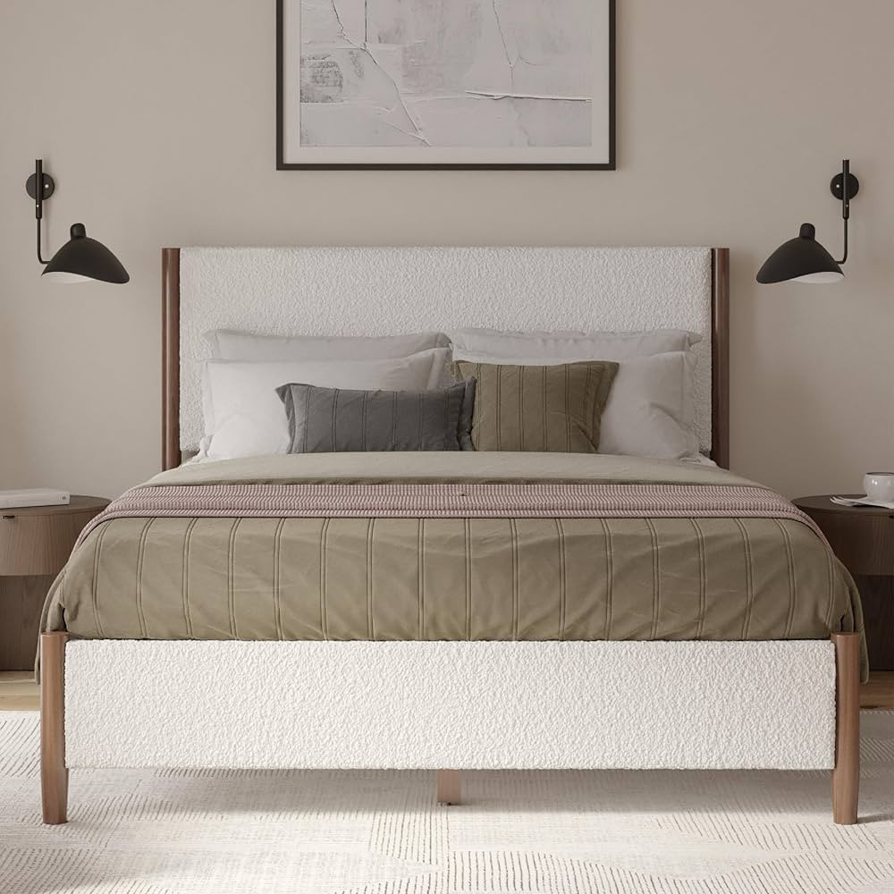 DG Casa Callan Modern Stylish Upholstered Boucle Fabric Solid Wood Bed Frame with Wooden Slats, N... | Amazon (US)