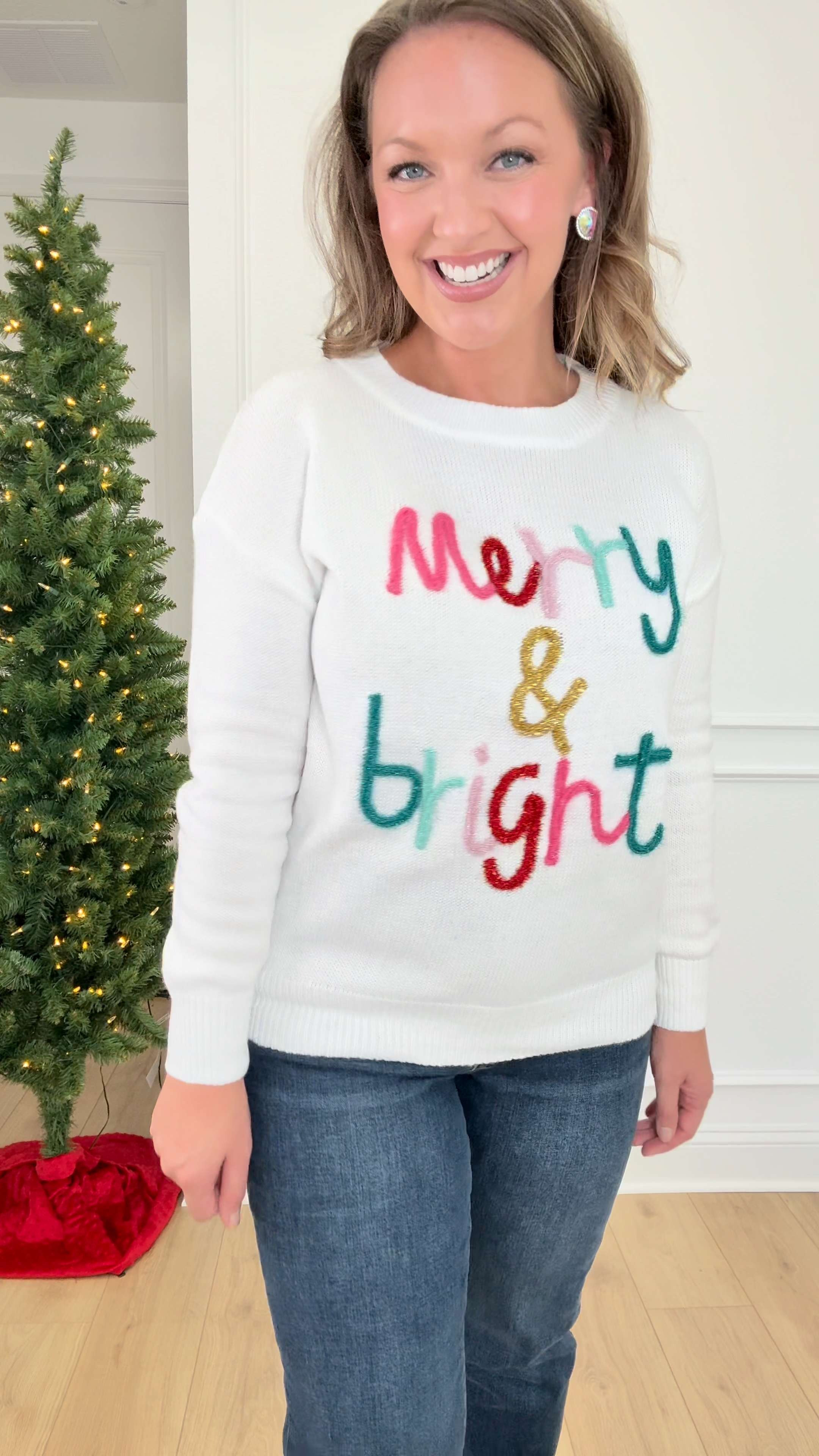 Amazon Merry and Bright Christmas Sweater! Festive and Colorful! Dress this up with a sequin or satin skirt or wear with jeans or leggings ! I am 5'5" Size 8/10 Wearing Medium

Christmas Sweater, holiday sweater, amazon sweater, christmas outfit, festive holiday sweater, tacky christmas sweater party, fun christmas sweater, christmas outfit 

 #LTKHoliday #LTKSeasonal #LTKFindsUnder50