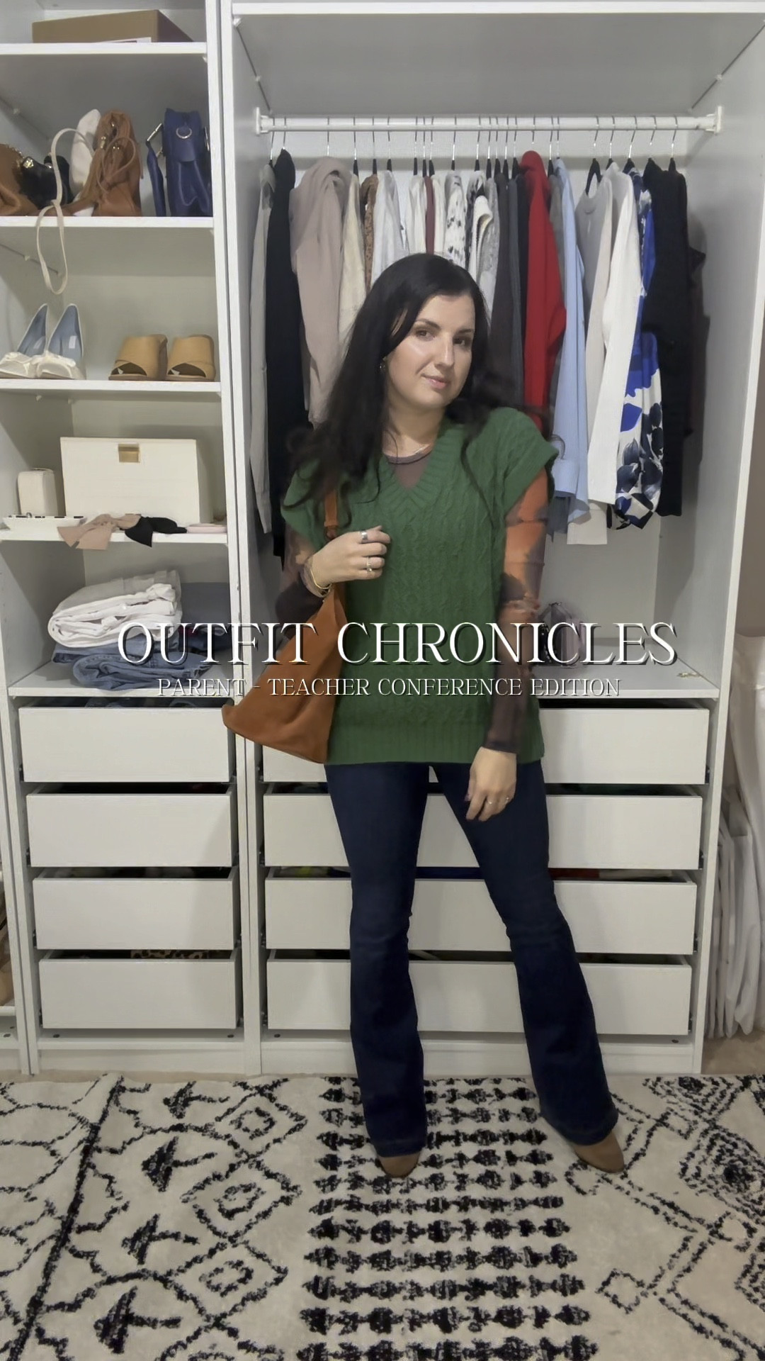 Sweater vest over mesh bodysuit. These jeans are a forever favorite. Make your legs look so long 

#LTKWatchNow #LTKStyleTip