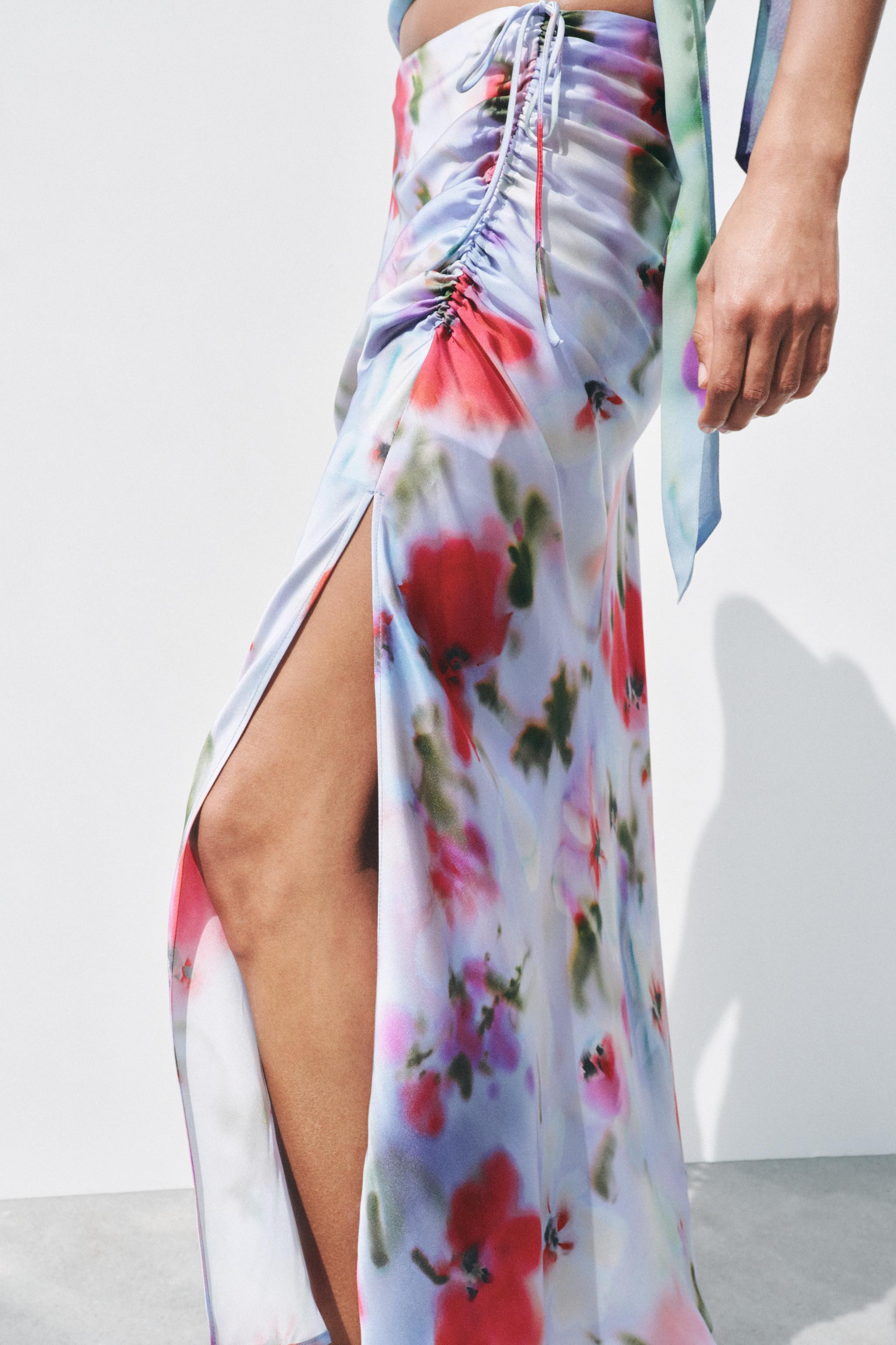 PRINTED SATIN EFFECT MIDI SKIRT | Zara US