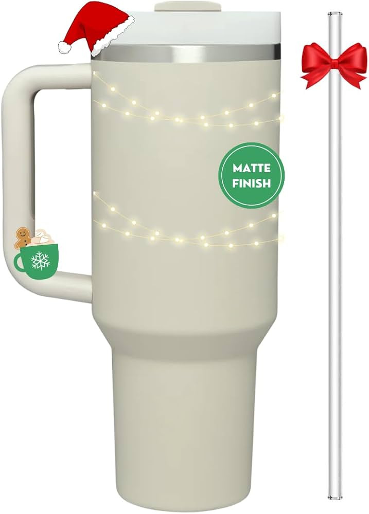 DUPE 40 oz Tumbler with Handle & Straw Lid, Stainless Steel Insulated Travel Mug for Hot & Cold B... | Amazon (US)