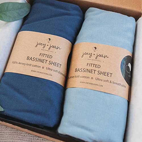 Bassinet Sheets Compatible with 4moms Mamaroo Sleep Bassinet - Fits 18 x 30 Inch Oval Bassinet Mattress – Snuggly Soft 100% Jersey Cotton – 2 Pack – Dusty Blue + Navy – 2 Pack | Amazon (US)
