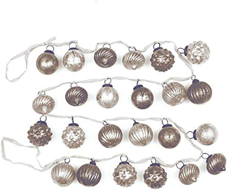 Creative Co-Op Distressed White & Grey Embossed Mercury Glass Ornament Fabric String Garland, Tau... | Amazon (US)