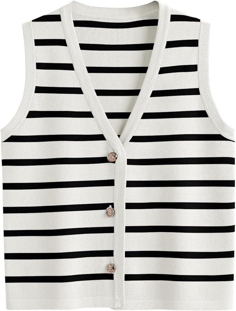 LILLUSORY Vest for Women Striped Dressy Tops Cropped Tank Tops 2024 Summer Sleeveless Button Up C... | Amazon (US)