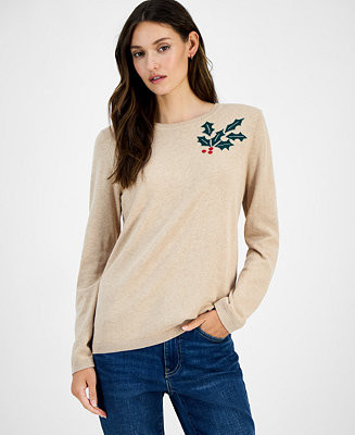 Women's Cotton Holiday V-neck sweater | Macy's