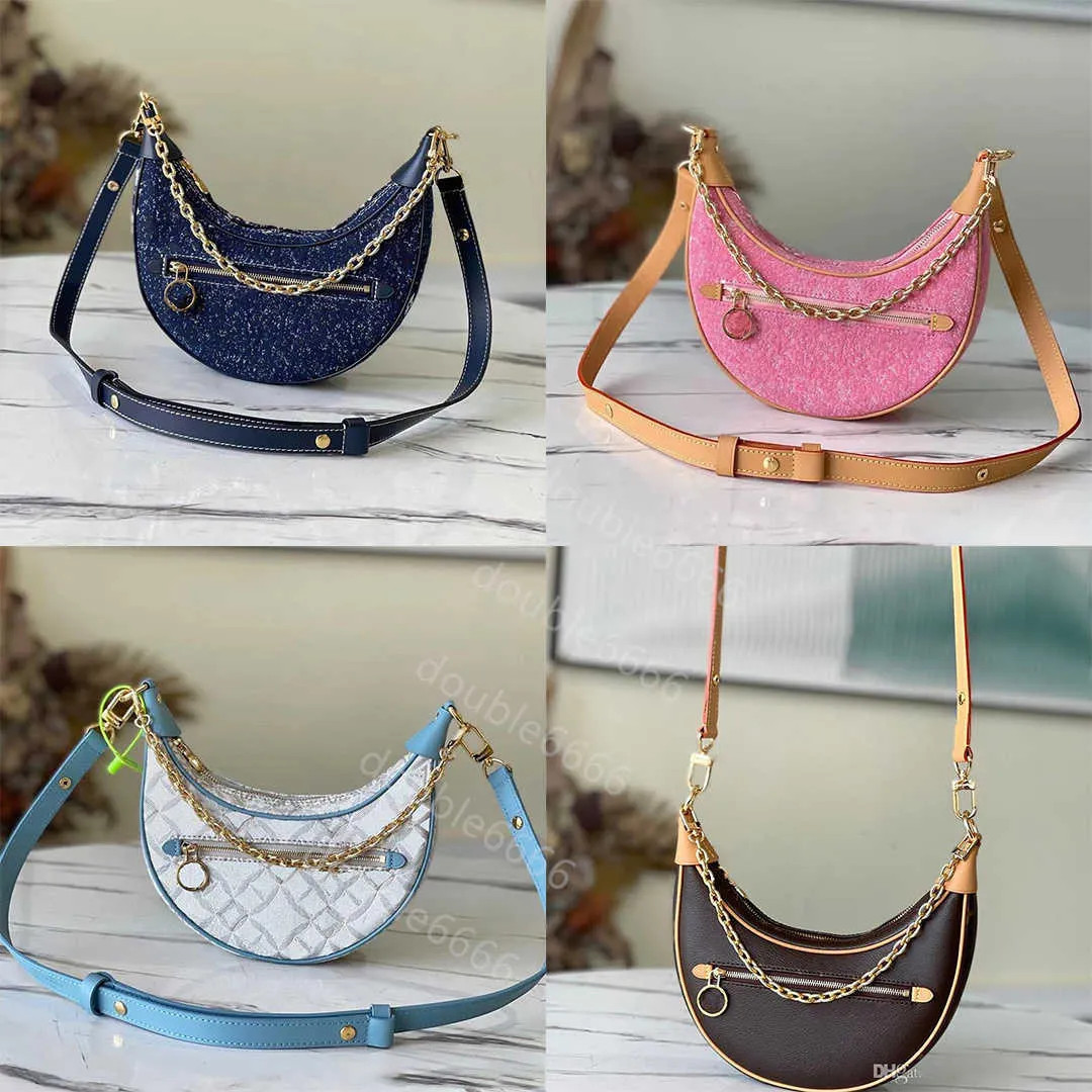 Loop Half Moon Baguette Crossbody Designer Bag M81166 Jacquard Weave Faded Denim Chain Show Women... | DHGate