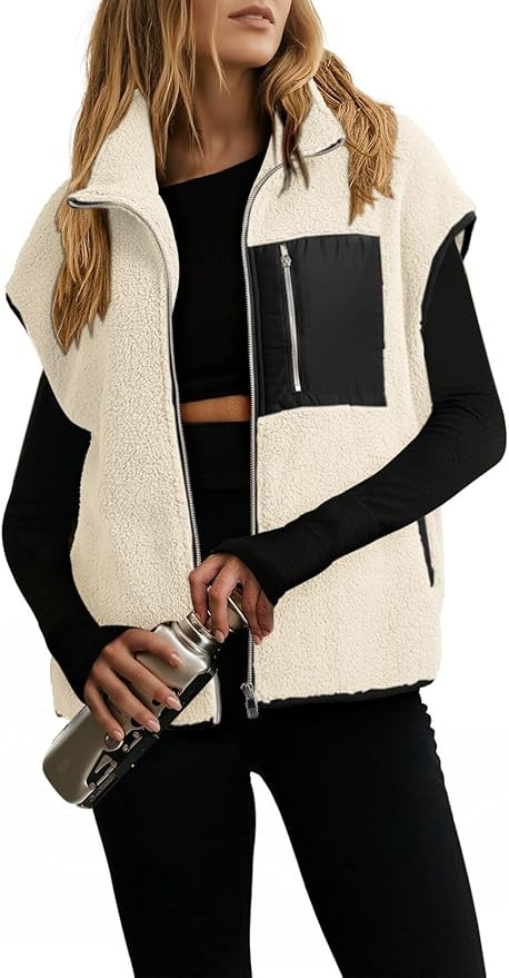 Dokotoo Womens Fleece Jacket Vest Sleeveless Fuzzy Sherpa Jackets Zip Up Oversized Casual Coats F... | Amazon (US)